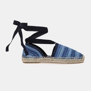 Jimmy Choo Dolphin Denim Striped Espadrille NWB